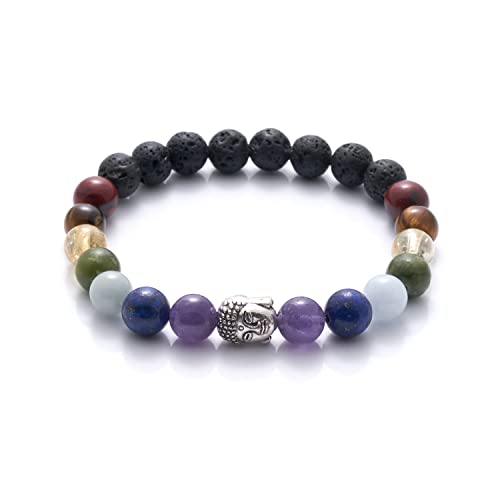 BERGERLIN 7 Chakren Armband mit echten 8mm Naturstein und Lavastein Perlen - 7 Chakra Armband mit Echtheitszertifizierung von BERGERLIN