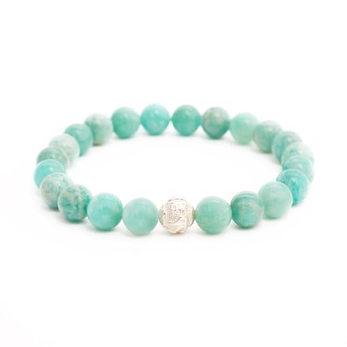 BERGERLIN Amazonit Armband - Perlenarmband aus echtem Naturstein mit 925 Sterling Silberperle von BERGERLIN