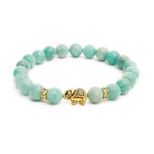 BERGERLIN Amazonit Armband mit echten Naturstein Perlen und Elefant von BERGERLIN