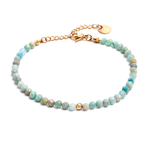 Amazonit Armband türkis mit vergoldeter Perle – facettiertes, türkises Armband mit Verschluss – Größe XS-S von BERGERLIN