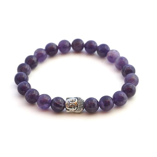 BERGERLIN Amethyst Armband echt mit Naturstein Perlen - Buddha Armband - Größe XS-S von BERGERLIN