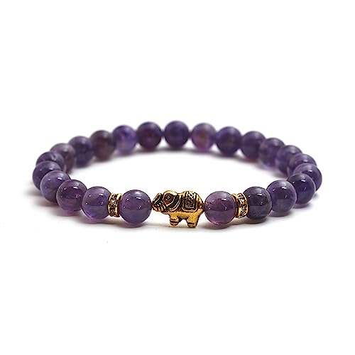 BERGERLIN Amethyst Armband mit echten Naturstein Perlen und Elefant von BERGERLIN