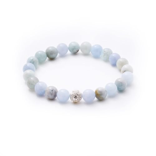 BERGERLIN Aquamarin Armband - Perlenarmband aus echtem Naturstein mit 925 Sterling Silberperle - Größe XS-S von BERGERLIN