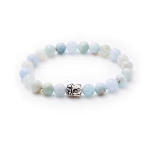 BERGERLIN Aquamarin Armband echt mit Naturstein Perlen - Buddha Armband - Größe XS-S von BERGERLIN