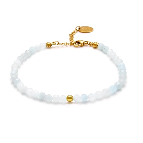 BERGERLIN Aquamarin Armband hell blau mit vergoldeter Perle – facettiertes, blaues Armband mit Verschluss – Größe M-L von BERGERLIN