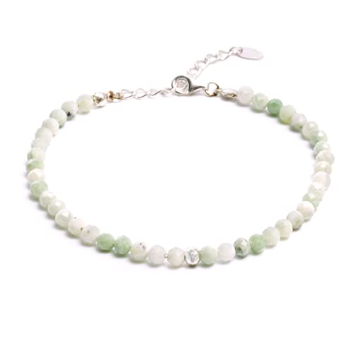 Jade Armband hell grün mit 925 Sterling Silberperle – facettiertes, grünes Myanmar Jade Armband mit Verschluss – Größe M-L von BERGERLIN