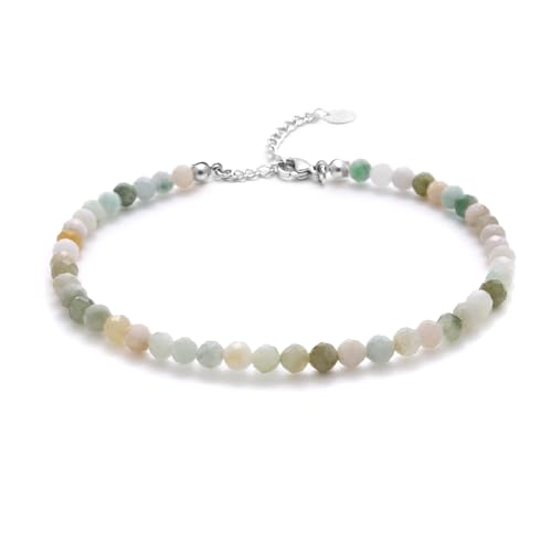 BERGERLIN Jade Fußkette hell grün - facettiertes, grünes Myanmar Jade Fußkettchen - Silber - M-L von BERGERLIN