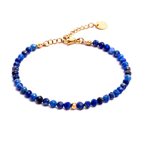 Lapislazuli Armband dunkel blau mit vergoldeter Perle – facettiertes, blaues Armband mit Verschluss – Größe XS-S von BERGERLIN