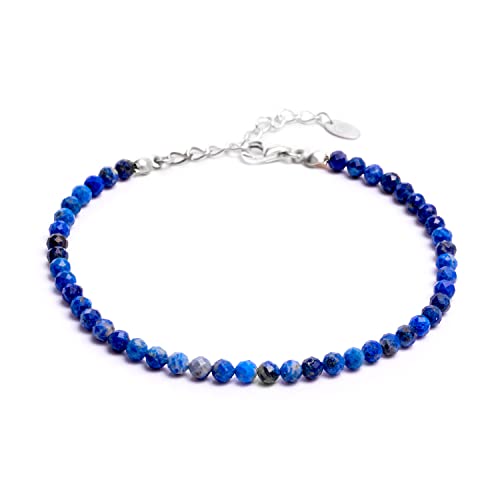BERGERLIN Lapislazuli Fußkette dunkel blau - facettiertes, blaues Fußkettchen - Silber - M-L von BERGERLIN