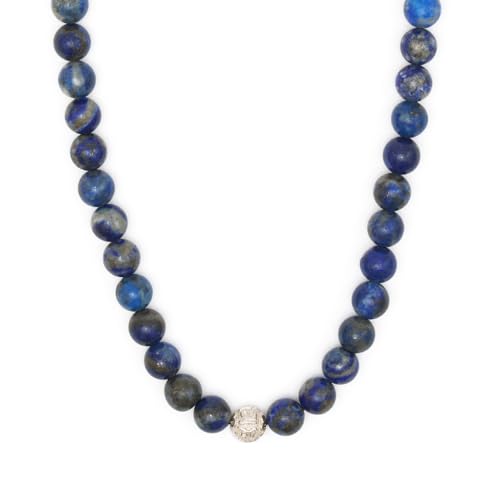 BERGERLIN Lapislazuli Halskette echt - Perlenkette mit 925 Sterling Silberperle - Echte Lapislazuli Kette in Größe M-L von BERGERLIN