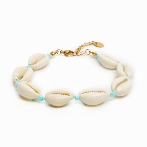 Muschel Armband für Damen und Herren - Mit vergoldetem Verschluss und Echtheitszertifizierung (M-L, Blau) von BERGERLIN