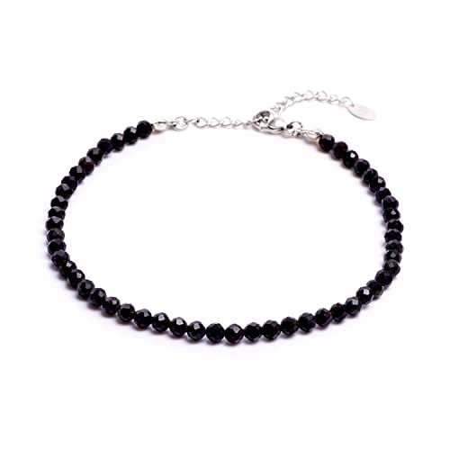 BERGERLIN Obsidian Fußkette schwarz - facettiertes, schwarzes Fußkettchen - Silber - XS-S von BERGERLIN