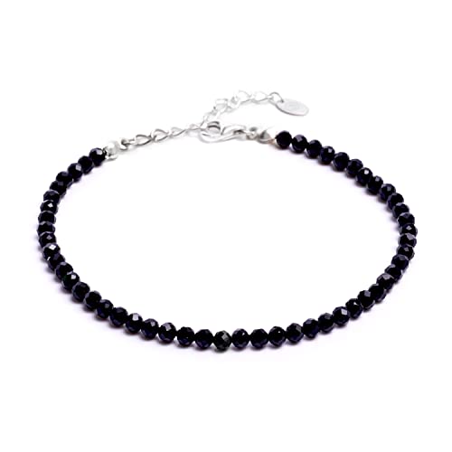 BERGERLIN Onyx Fußkette schwarz - facettiertes, schwarzes Fußkettchen - Silber - XS-S von BERGERLIN
