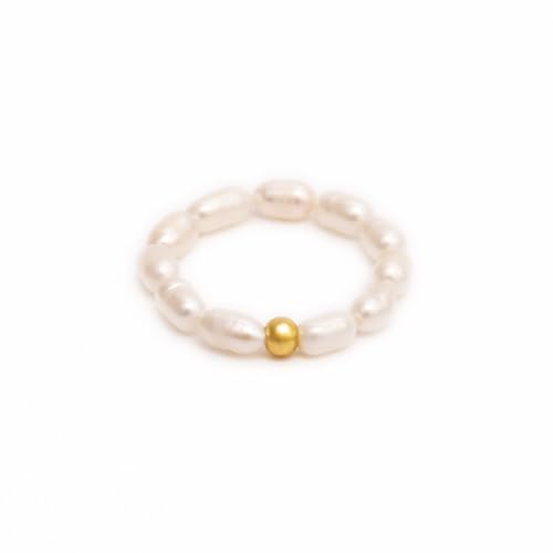 BERGERLIN Reis Perlen Ring echt mit Goldperle - Perlenring für Damen und Herren - Größe M von BERGERLIN