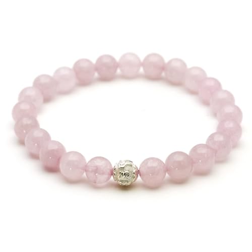 BERGERLIN Rosenquarz Armband - Perlenarmband aus echtem Naturstein mit 925 Sterling Silberperle - Größe XS-S von BERGERLIN