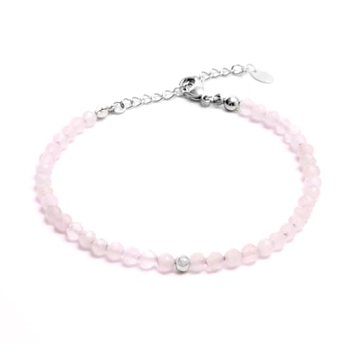 BERGERLIN Rosenquarz Armband mit 925 Sterling Silberperle – facettiertes, rosa Armband mit Verschluss – Größe XS-S von BERGERLIN