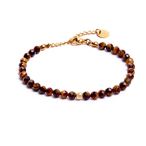 BERGERLIN Tigerauge Armband braun mit vergoldeter Perle – facettiertes, braunes Armband mit Verschluss – Größe M-L von BERGERLIN