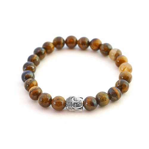BERGERLIN Tigerauge Armband echt mit Naturstein Perlen - Buddha Armband - Größe XS-S von BERGERLIN