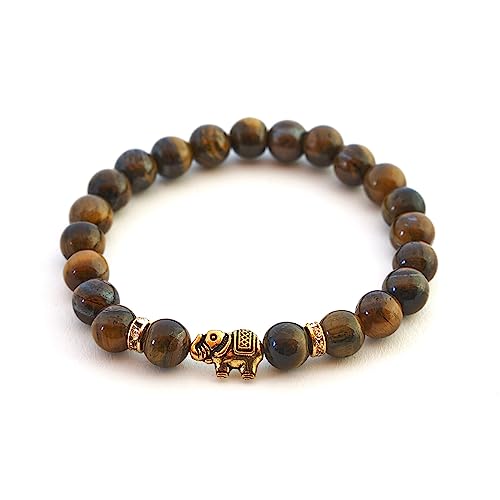 BERGERLIN Tigerauge Armband mit echten Naturstein Perlen und Elefant von BERGERLIN