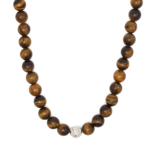 BERGERLIN Tigerauge Halskette echt - Perlenkette mit 925 Sterling Silberperle - Echte Tigerauge Kette in Größe M-L von BERGERLIN