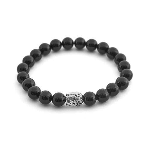 BERGERLIN Turmalin Armband echt mit Naturstein Perlen - Buddha Armband - Größe XS-S von BERGERLIN