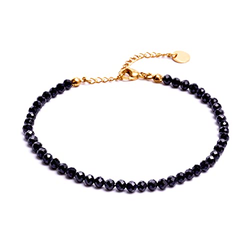 BERGERLIN Turmalin Fußkette schwarz - facettiertes, schwarzes Fußkettchen - Gold - M-L von BERGERLIN