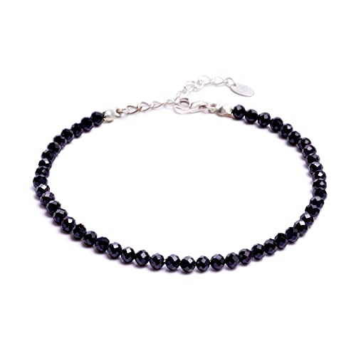BERGERLIN Turmalin Fußkette schwarz - facettiertes, schwarzes Fußkettchen - Silber - M-L von BERGERLIN