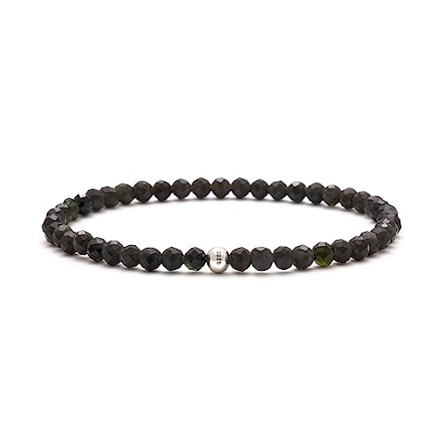 BERGERLIN Obsidian Armband echt mit 925 Sterling Silberperle - facettierte Perlen - Größe L von BERGERLIN