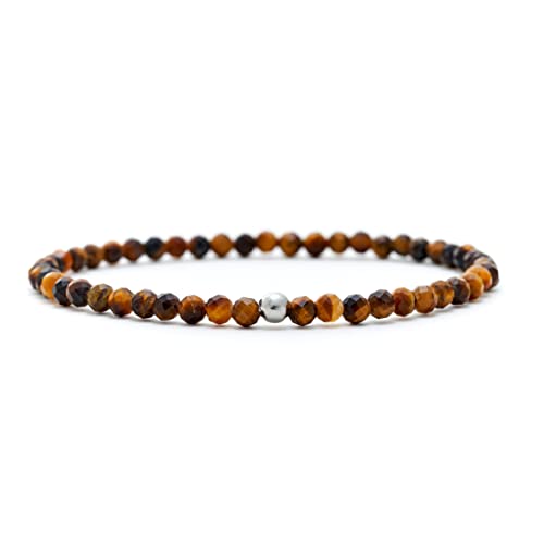 BERGERLIN Tigerauge Armband echt mit 925 Sterling Silberperle - facettierte Perlen - Größe L von BERGERLIN