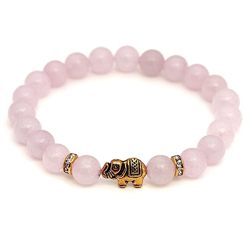 BERGERLIN Rosenquarz Armband mit echten Naturstein Perlen und Elefant von BERGERLIN