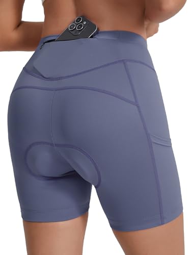 BERGRISAR Fahrradhose Damen Gepolstert Atmungsaktiv Elastische Radlerhose Radhose mit 3 Taschen Armeegrün XL von BERGRISAR