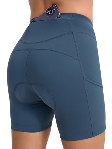 BERGRISAR Fahrradhose Damen Gepolstert Atmungsaktiv Elastische Radlerhose Radhose mit 3 Taschen Grau XL von BERGRISAR