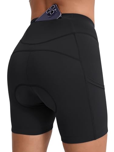 BERGRISAR Fahrradhose Damen Gepolstert Atmungsaktiv Elastische Radlerhose Radhose mit 3 Taschen Schwarz XL von BERGRISAR