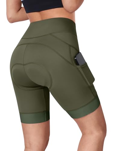 BERGRISAR Fahrradhose Damen Gepolstert Radlerhose Radhose mit 4D Sitzpolster Atmungsaktiv Elastische Armeegrün M von BERGRISAR
