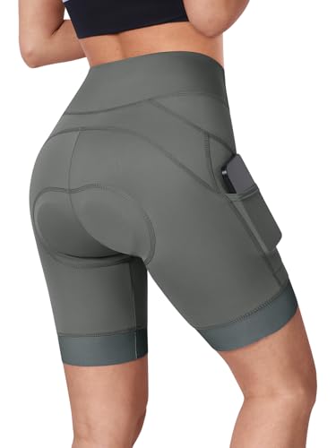 BERGRISAR Fahrradhose Damen Gepolstert Radlerhose Radhose mit 4D Sitzpolster Atmungsaktiv Elastische Grau L von BERGRISAR