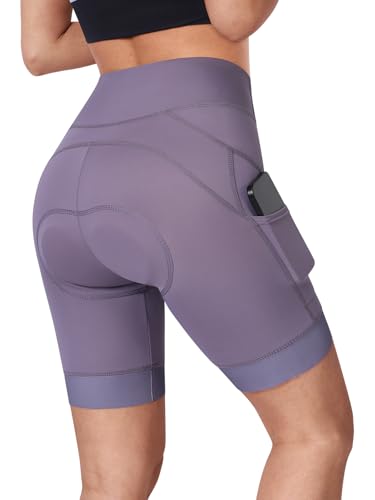 BERGRISAR Fahrradhose Damen Gepolstert Radlerhose Radhose mit 4D Sitzpolster Atmungsaktiv Elastische Lila S von BERGRISAR