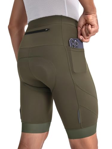 BERGRISAR Fahrradhose Herren 4D Gepolstert Radlerhose Radhose Atmungsaktive Schnelltrocknende mit 3 Taschen Armeegrün Mittel von BERGRISAR