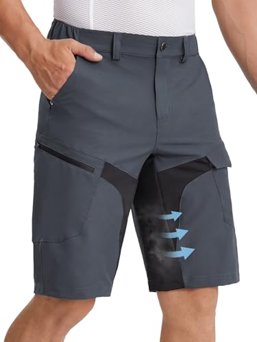 BERGRISAR Fahrradhose Herren Atmungsaktiv MTB-Mountaninbike Hose Herren Kurz mit 5 Taschen Dunkelgrau Groß von BERGRISAR