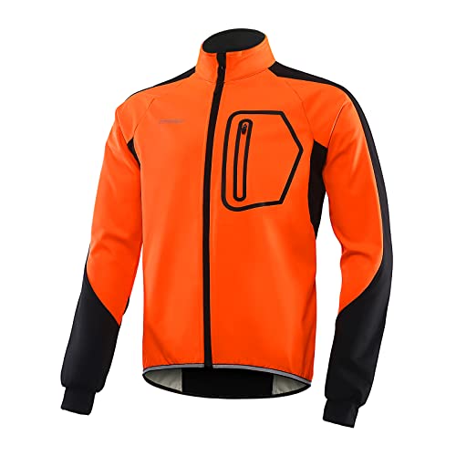BERGRISAR Herren Fahrradjacke Softshell Thermo Wasserdicht Atmungsaktiv Rennrad MTB Jacke BG011 Orange Large von BERGRISAR