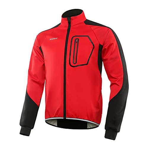 BERGRISAR Herren Fahrradjacke Softshell Thermo Wasserdicht Atmungsaktiv Rennrad MTB Jacke BG011 Rot X-Large von BERGRISAR