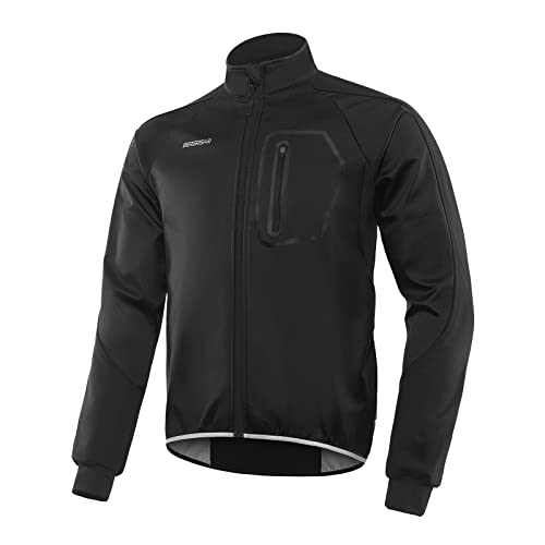BERGRISAR Herren Fahrradjacke Softshell Thermo Wasserdicht Atmungsaktiv Rennrad MTB Jacke BG011 Schwarz Large von BERGRISAR