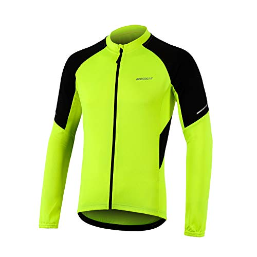 BERGRISAR Herren Radtrikot Fahrradtrikot Langarm, Atmungsaktive Leicht Fahrradbekleidung mit Reißverschluss Taschen BG012 - Grün - XX-Large von BERGRISAR