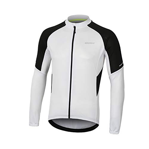 BERGRISAR Herren Radtrikot Fahrradtrikot Langarm, Atmungsaktive Leicht Fahrradbekleidung mit Reißverschluss Taschen BG012 - Weiß - X-Groß von BERGRISAR