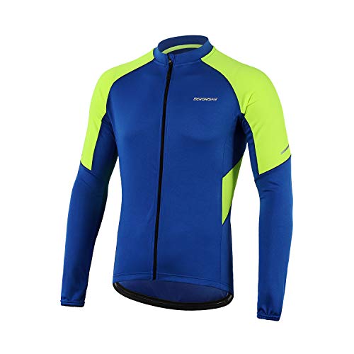 BERGRISAR Herren Radtrikot Fahrradtrikot Langarm Atmungsaktive Leicht Fahrradbekleidung mit 3+1 Reißverschluss Taschen BG012 - Dunkelblau - Groß von BERGRISAR