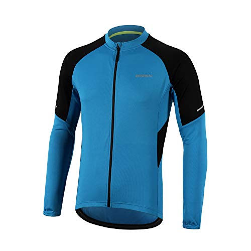BERGRISAR Herren Radtrikot Fahrradtrikot Langarm Atmungsaktive Leicht Fahrradbekleidung mit 3+1 Reißverschluss Taschen BG012 - Hellblau - Klein von BERGRISAR