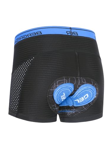 BERGRISAR Fahrradunterhose Radunterhose für Herren 4D Gepolstert Fahrradhose Fahrrad Rennrad Unterwäsche, Blau-Schwarz, XXL von BERGRISAR