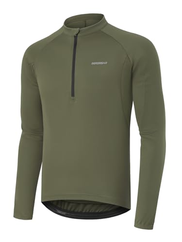 BERGRISAR Halb-Reißverschluss Radtrikot Fahrradtrikot für Herren Langarm MTB Mountainbike Trikots Loose-fit Armee-Grün Groß von BERGRISAR
