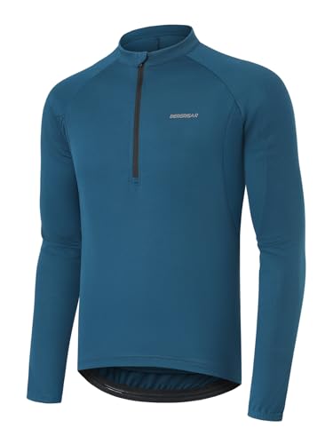 BERGRISAR Halb-Reißverschluss Radtrikot Fahrradtrikot für Herren Langarm MTB Mountainbike Trikots Loose-fit Montego-Blau Mittel von BERGRISAR