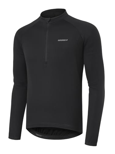 BERGRISAR Halb-Reißverschluss Radtrikot Fahrradtrikot für Herren Langarm MTB Mountainbike Trikots Loose-fit Schwarz Groß von BERGRISAR