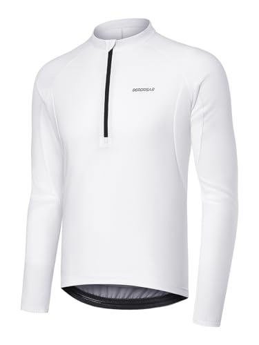 BERGRISAR Halb-Reißverschluss Radtrikot Fahrradtrikot für Herren Langarm MTB Mountainbike Trikots Loose-fit Weiß Groß von BERGRISAR